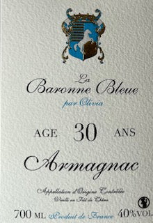 Armagnac La Baronne Bleue bouteille Millénium, 70cl : Assemblages 12 ans ou 30 ans