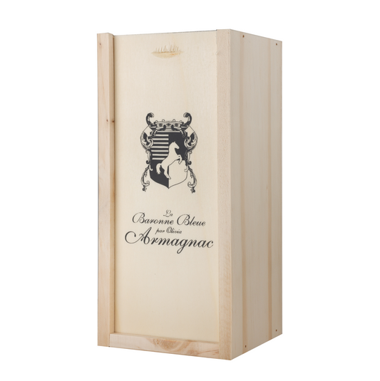 Armagnac La Baronne Bleue en bouteille 35 cl, coffret bois : assemblage 30 ans