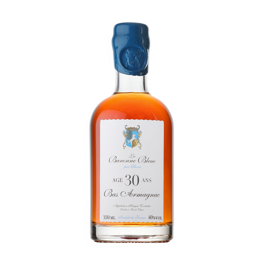 Armagnac La Baronne Bleue en bouteille 35 cl, coffret bois : assemblage 30 ans