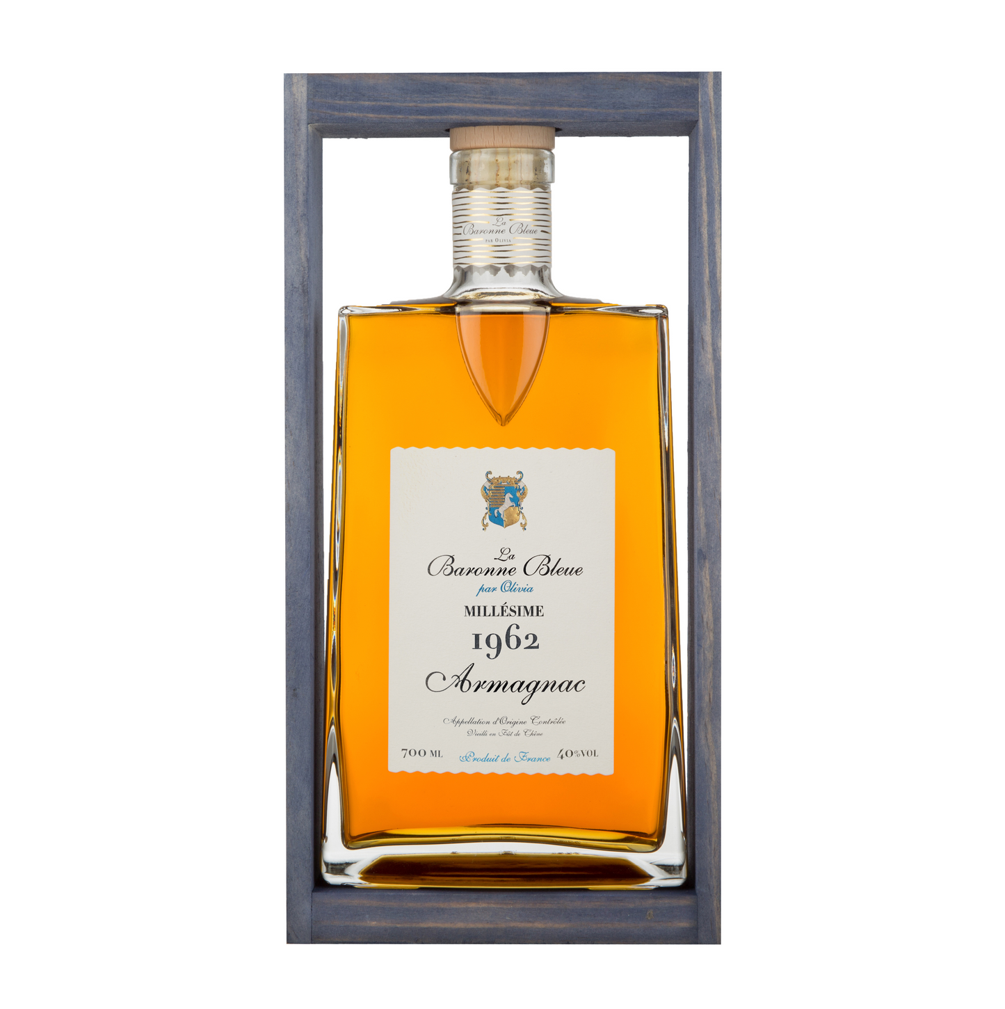 Armagnac La Baronne Bleue carafe luxe, 70cl, arche en bois : Millésimes